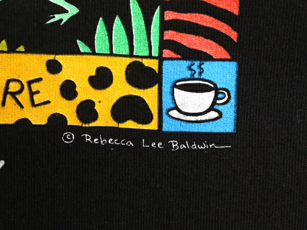 90s USA製 企業 アート イラスト プリント Tシャツ メンズ XL / 90年代 オールド グラフィック アニマル 大きいサイズ ヘビーウェイト 黒