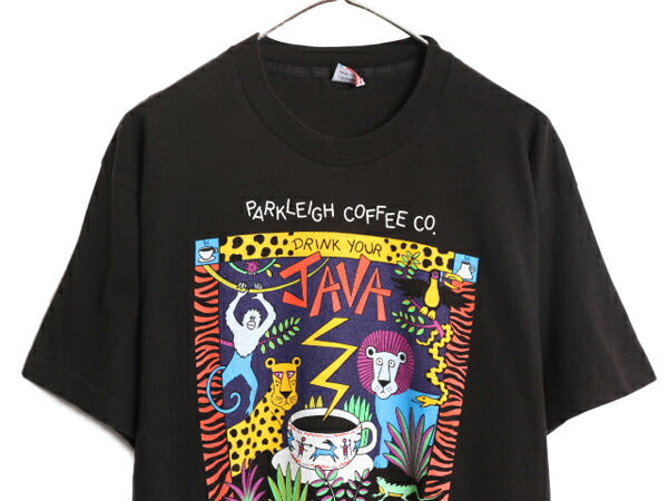 90s USA製 企業 アート イラスト プリント Tシャツ メンズ XL / 90年代 オールド グラフィック アニマル 大きいサイズ ヘビーウェイト 黒