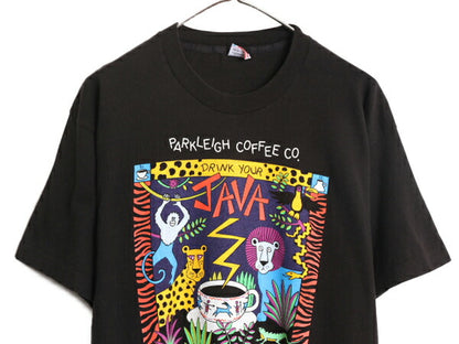 90s USA製 企業 アート イラスト プリント Tシャツ メンズ XL / 90年代 オールド グラフィック アニマル 大きいサイズ ヘビーウェイト 黒