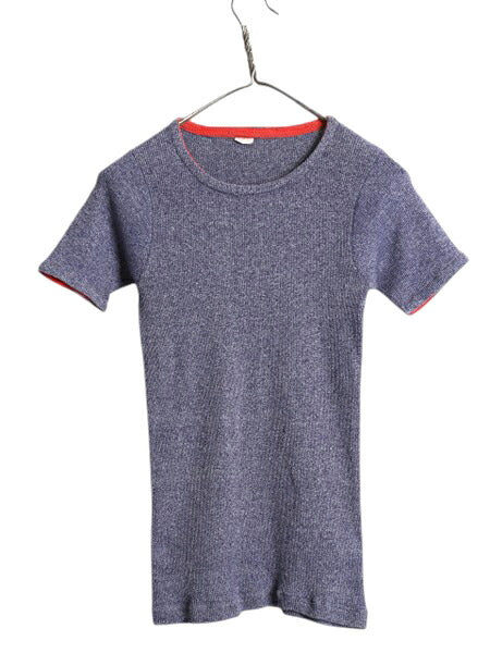 70s クルーネック リブ編み カットソー メンズ XS レディース S 程/ ヴィンテージ ストレッチ 半袖 Tシャツ ニット 無地 シンプル トップス