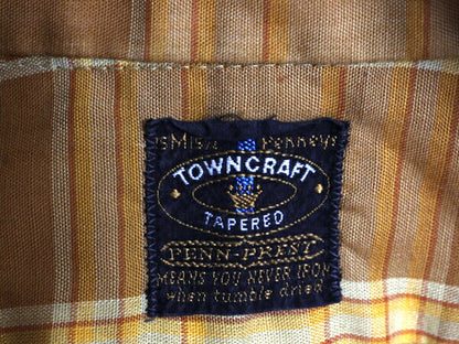70s タウンクラフト チェック ボタンダウン シャツ メンズ M 古着 ヴィンテージ ペニーズ 薄手 半袖シャツ シワになりにくい マルチカラー