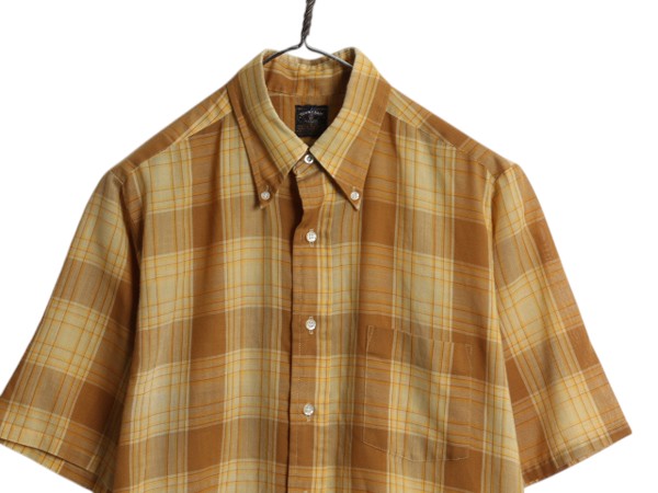 70s タウンクラフト チェック ボタンダウン シャツ メンズ M 古着 ヴィンテージ ペニーズ 薄手 半袖シャツ シワになりにくい マルチカラー