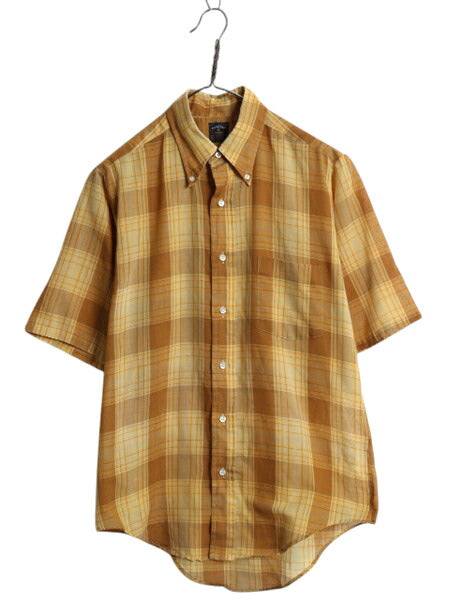 70s タウンクラフト チェック ボタンダウン シャツ メンズ M 古着 ヴィンテージ ペニーズ 薄手 半袖シャツ シワになりにくい マルチカラー