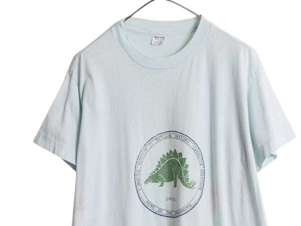 80s 恐竜 イラスト プリント 半袖 Tシャツ XL / 古着 ヴィンテージ アート グラフィック シングルステッチ タイダイ 大きいサイズ SPALDING
