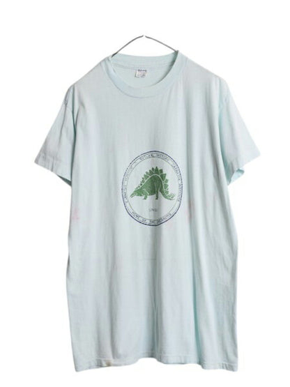 80s 恐竜 イラスト プリント 半袖 Tシャツ XL / 古着 ヴィンテージ アート グラフィック シングルステッチ タイダイ 大きいサイズ SPALDING