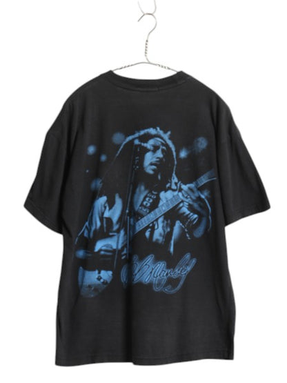 ボブ マーリー 両面 イラスト プリント 半袖 Tシャツ メンズ L 程 レゲエ バンド ジャマイカ ラスタ グラフィック カットソー ゆったり 黒