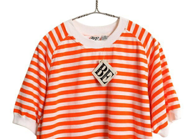 デッドストック 90s Basic Essentials ボーダー 半袖 Tシャツ メンズ M 大きめ L 程 新品 オールド カットソー ゆったり ツートン ラグラン