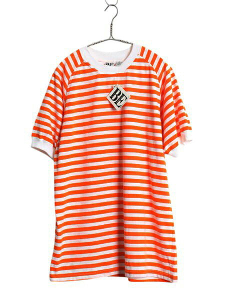 デッドストック 90s Basic Essentials ボーダー 半袖 Tシャツ メンズ M 大きめ L 程 新品 オールド カットソー ゆったり ツートン ラグラン