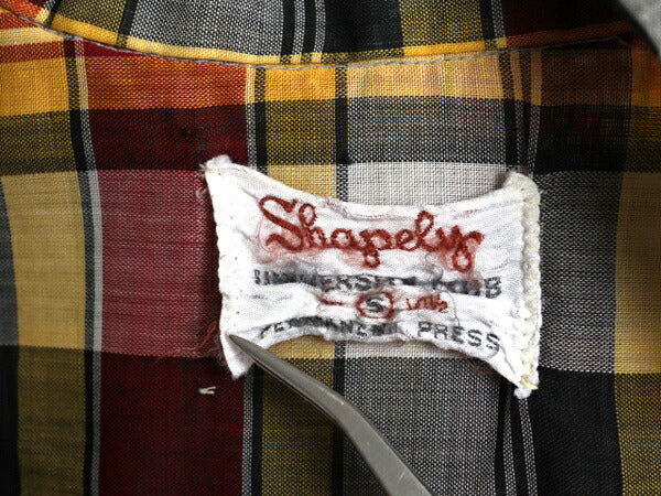 60s Shapely チェック 3点留め ボタンダウン 半袖 シャツ メンズ S / 古着 ヴィンテージ マルチカラー シワになりにくい 薄手 ノーアイロン