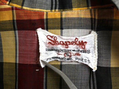 60s Shapely チェック 3点留め ボタンダウン 半袖 シャツ メンズ S / 古着 ヴィンテージ マルチカラー シワになりにくい 薄手 ノーアイロン