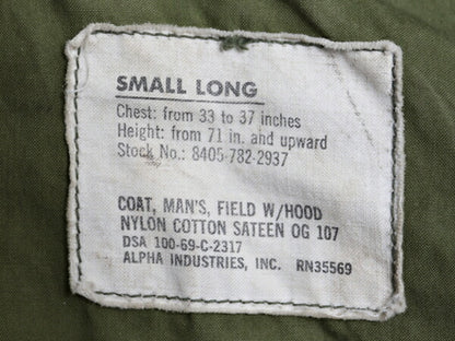 60s ALPHA 社製 69年製 米軍実物 US ARMY M-65 フィールド ジャケット SMALL LONG / 60年代 ヴィンテージ 2nd アルミ M65 軍物 ジャンパー