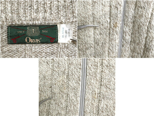 90s USA製 オービス フルジップ ウール ニット セーター ジャケット メンズ XL / オールド ORVIS 本革 レザー エルボーパッチ ドライバーズ