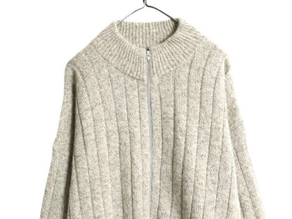 90s USA製 オービス フルジップ ウール ニット セーター ジャケット メンズ XL / オールド ORVIS 本革 レザー エルボーパッチ ドライバーズ