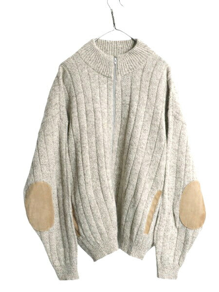 90s USA製 オービス フルジップ ウール ニット セーター ジャケット メンズ XL / オールド ORVIS 本革 レザー エルボーパッチ ドライバーズ