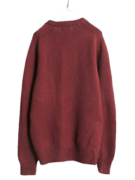 70s ウールリッチ ウール ニット セーター メンズ XL 旧タグ ヴィンテージ Woolrich 白タグ クルーネック 無地 エンジ リブ編み チャンキー