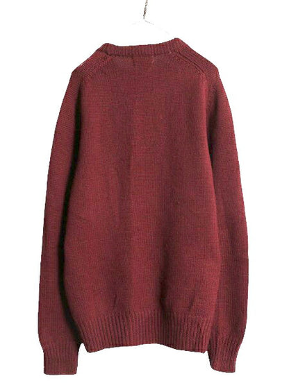 70s ウールリッチ ウール ニット セーター メンズ XL 旧タグ ヴィンテージ Woolrich 白タグ クルーネック 無地 エンジ リブ編み チャンキー