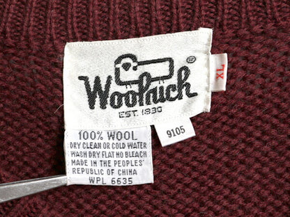 70s ウールリッチ ウール ニット セーター メンズ XL 旧タグ ヴィンテージ Woolrich 白タグ クルーネック 無地 エンジ リブ編み チャンキー