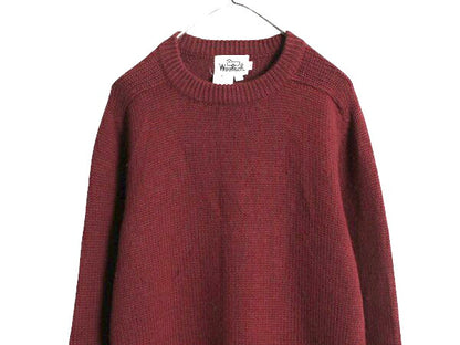 70s ウールリッチ ウール ニット セーター メンズ XL 旧タグ ヴィンテージ Woolrich 白タグ クルーネック 無地 エンジ リブ編み チャンキー