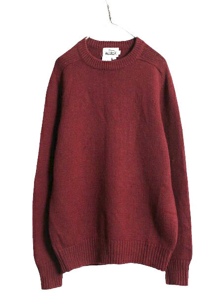 70s ウールリッチ ウール ニット セーター メンズ XL 旧タグ ヴィンテージ Woolrich 白タグ クルーネック 無地 エンジ リブ編み チャンキー
