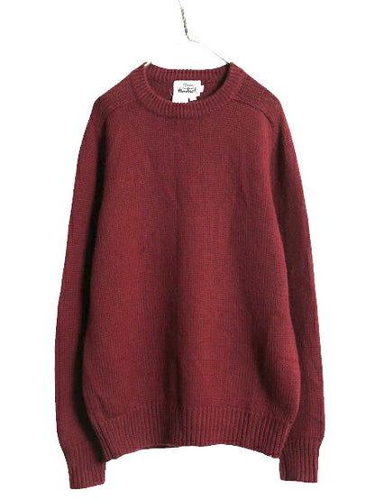 70s ウールリッチ ウール ニット セーター メンズ XL 旧タグ ヴィンテージ Woolrich 白タグ クルーネック 無地 エンジ リブ編み チャンキー