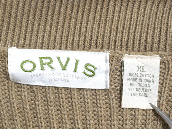 00s オービス ショールカラー コットン ニット セーター メンズ XL オールド ORVIS リブ編み ハンティング エルボーパッチ アウトドア 無地