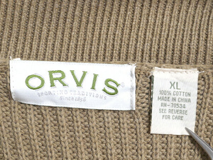 00s オービス ショールカラー コットン ニット セーター メンズ XL オールド ORVIS リブ編み ハンティング エルボーパッチ アウトドア 無地