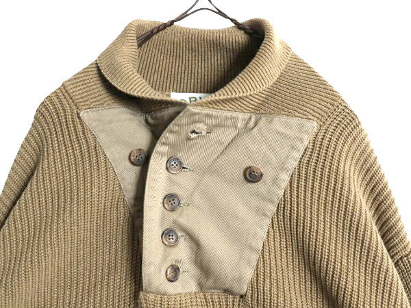 00s オービス ショールカラー コットン ニット セーター メンズ XL オールド ORVIS リブ編み ハンティング エルボーパッチ アウトドア 無地