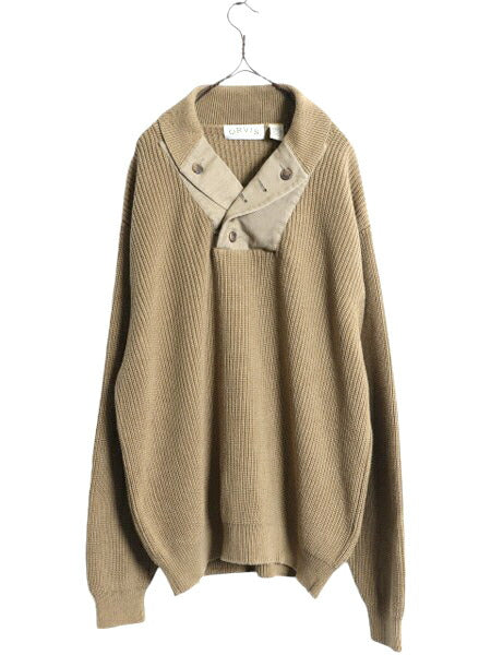 00s オービス ショールカラー コットン ニット セーター メンズ XL オールド ORVIS リブ編み ハンティング エルボーパッチ アウトドア 無地