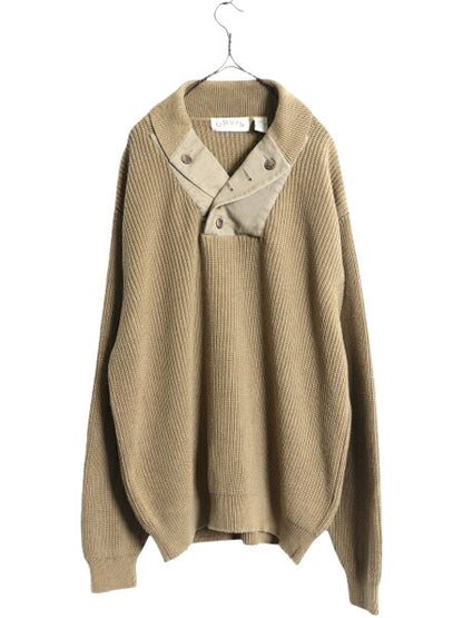 00s オービス ショールカラー コットン ニット セーター メンズ XL オールド ORVIS リブ編み ハンティング エルボーパッチ アウトドア 無地