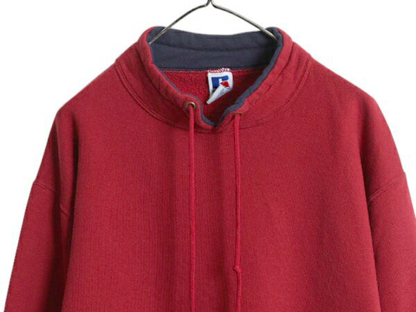 90s USA製 ラッセル スタンドカラー 無地 スウェット メンズ レディース L / オールド 裏起毛 トレーナー ハイネック プルオーバー エンジ