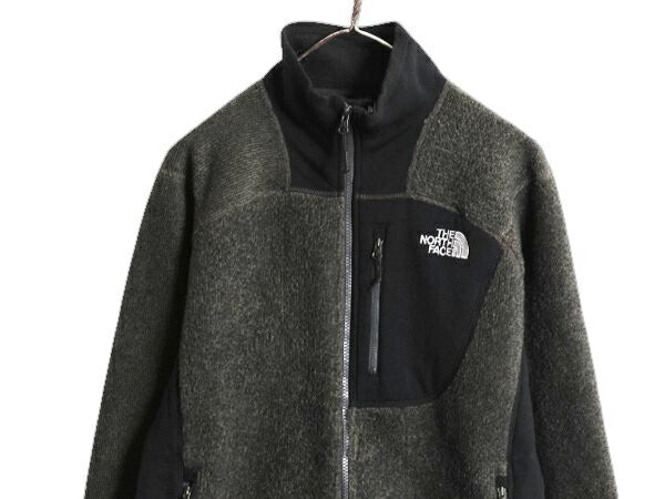 US企画 ノースフェイス パイル フリース  ストレッチ 切替 ジャケット メンズ アウトドア フルジップ 毛足 ボア ツートン カーキ ブラック