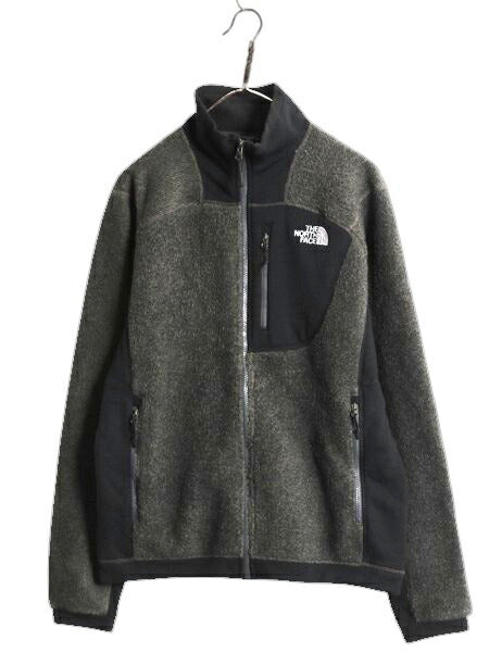 US企画 ノースフェイス パイル フリース  ストレッチ 切替 ジャケット メンズ アウトドア フルジップ 毛足 ボア ツートン カーキ ブラック