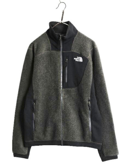 US企画 ノースフェイス パイル フリース  ストレッチ 切替 ジャケット メンズ アウトドア フルジップ 毛足 ボア ツートン カーキ ブラック