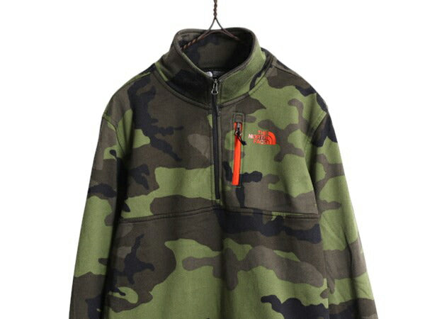 ノースフェイス 迷彩 ハーフジップ ストレッチ 長袖 Tシャツ メンズ S 古着 裏起毛 フリース The North Face ロンT ジャージ プルオーバー