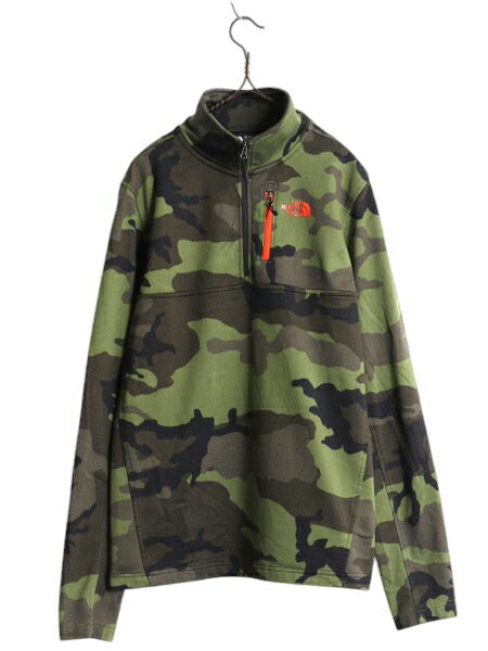 ノースフェイス 迷彩 ハーフジップ ストレッチ 長袖 Tシャツ メンズ S 古着 裏起毛 フリース The North Face ロンT ジャージ プルオーバー