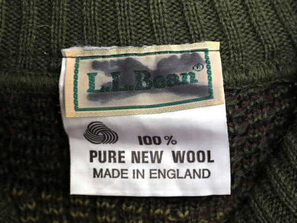80s イギリス製 エルエルビーン 迷彩 コマンド ニット セーター メンズ L 古着 旧タグ ヴィンテージ LLビーン リブ編み ウール 総柄 英国製
