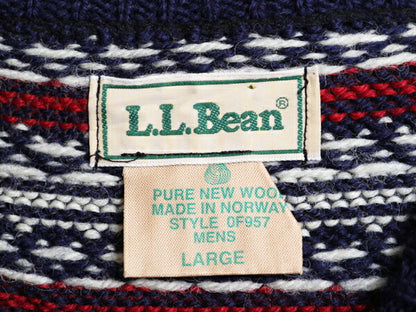 80s ノルウェー製 エルエルビーン ノルディック ウール ニット セーター L 古着 80年代 ヴィンテージ LLBEAN バーズアイ フェアアイル 総柄