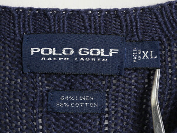 90s ポロゴルフ ラルフローレン ケーブル ニット セーター メンズ XL 古着 オールド POLO GOLF リネン コットン ワンポイント 大きいサイズ