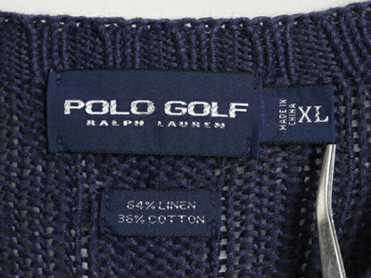 90s ポロゴルフ ラルフローレン ケーブル ニット セーター メンズ XL 古着 オールド POLO GOLF リネン コットン ワンポイント 大きいサイズ