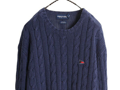 90s ポロゴルフ ラルフローレン ケーブル ニット セーター メンズ XL 古着 オールド POLO GOLF リネン コットン ワンポイント 大きいサイズ