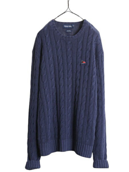 90s ポロゴルフ ラルフローレン ケーブル ニット セーター メンズ XL 古着 オールド POLO GOLF リネン コットン ワンポイント 大きいサイズ