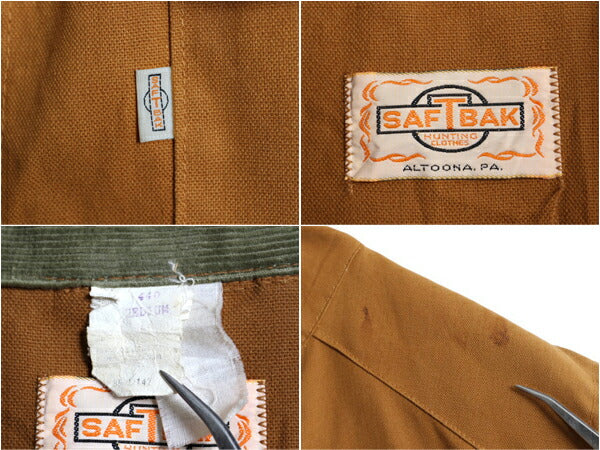 70s SAFTBAK ブラウン ダック ハンティング ジャケット メンズ M 古着 ヴィンテージ アウトドア シューティング ナイロン切替 カバーオール