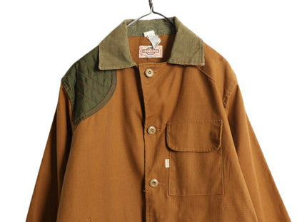 70s SAFTBAK ブラウン ダック ハンティング ジャケット メンズ M 古着 ヴィンテージ アウトドア シューティング ナイロン切替 カバーオール