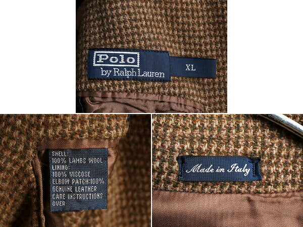 イタリア製 ■  POLO ポロ ラルフローレン ノーフォーク ジャケット ( メンズ ) ウール ブレザー テーラード 本革 レザー エルボーパッチ