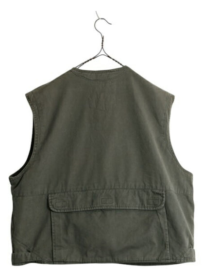 90s ウールリッチ フィッシング ベスト メンズ L 古着 オールド Woolrich フルジップ ハンティング  サファリ アウトドア コットン 重ね着