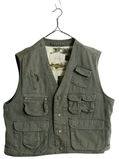 90s ウールリッチ フィッシング ベスト メンズ L 古着 オールド Woolrich フルジップ ハンティング  サファリ アウトドア コットン 重ね着