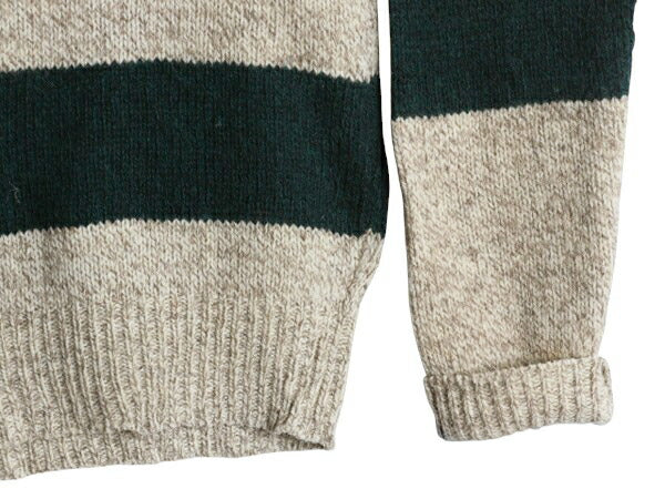 80s USA製 エルエルビーン ワイド ボーダー ウール ニット セーター メンズ M 古着 ヴィンテージ LLBEAN アウトドア ツートン クルーネック