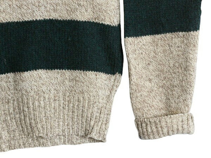 80s USA製 エルエルビーン ワイド ボーダー ウール ニット セーター メンズ M 古着 ヴィンテージ LLBEAN アウトドア ツートン クルーネック