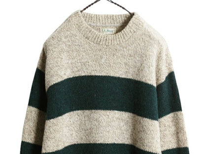 80s USA製 エルエルビーン ワイド ボーダー ウール ニット セーター メンズ M 古着 ヴィンテージ LLBEAN アウトドア ツートン クルーネック