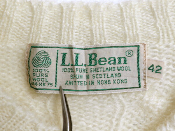 80's エルエルビーン シェットランド ウール ケーブル ニット カーディガン 42 レディース M 程 ヴィンテージ LLBEAN セーター 無地 重ね着